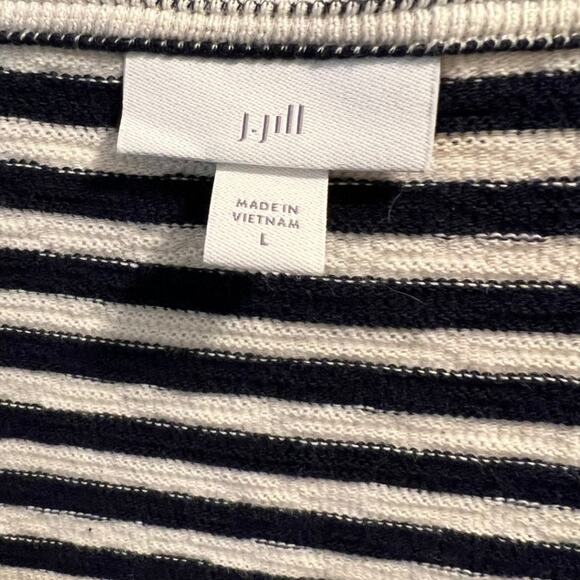 J. Jill Striped Square Neck Knit Top Navy White Size L Sleeve Buttons Nautical - Picture 9 of 11